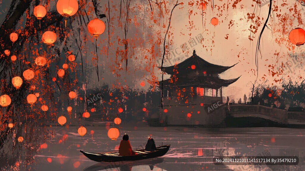 水墨风灯会