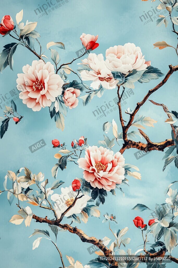 工笔梅花花开富贵