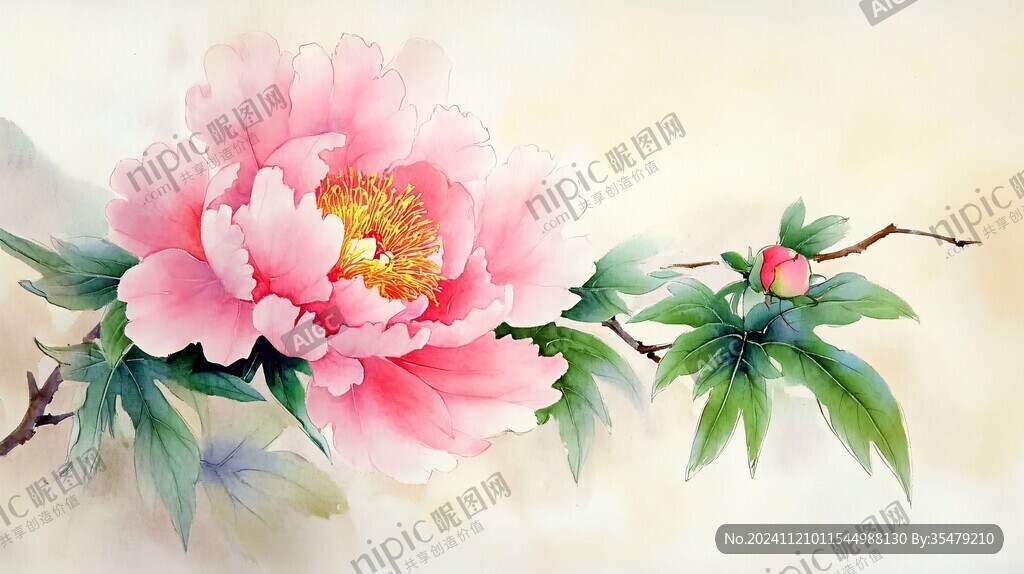 鼠绘牡丹