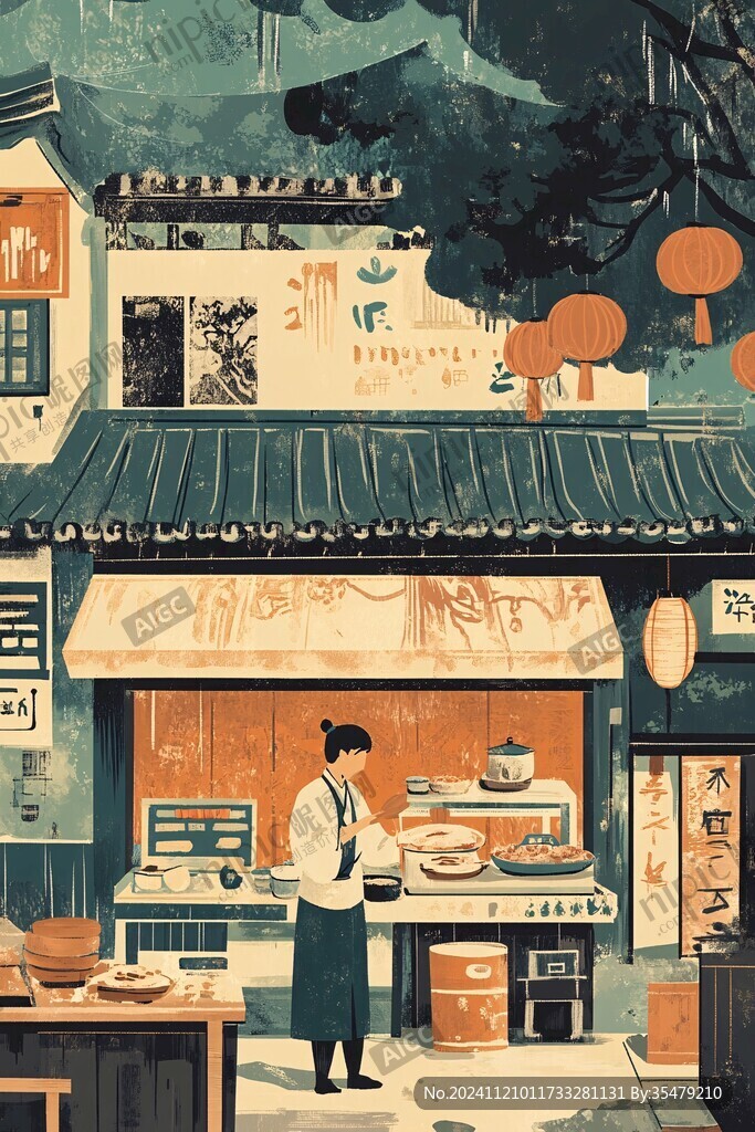 腌卤店插画