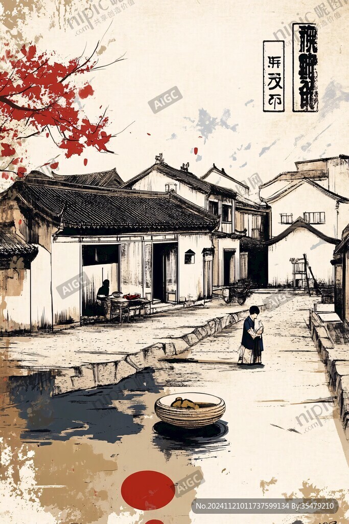 宏村插画宣传素材背景