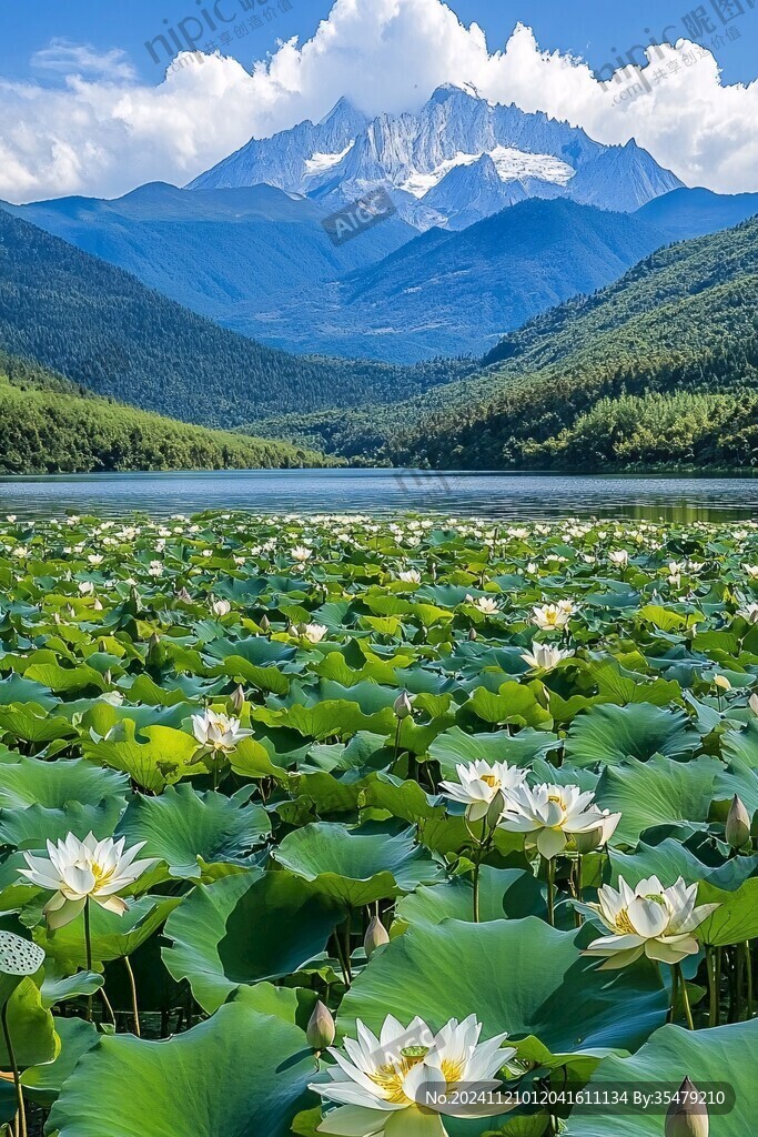 湖泊莲花美景