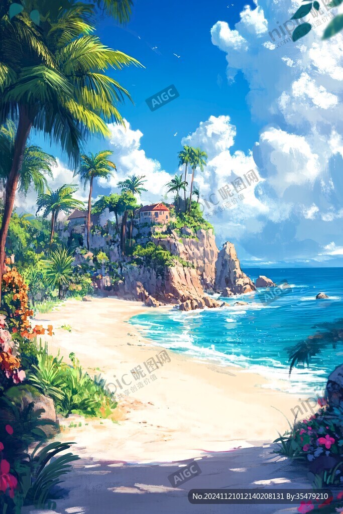 唯美海岸风景插画