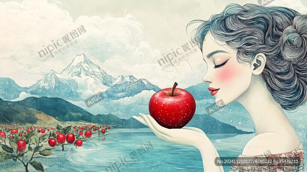 手绘苹果少女