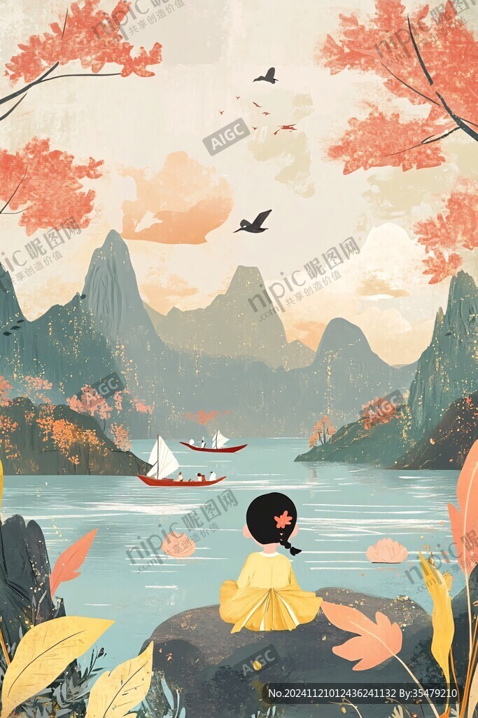 秋天插画秋高气爽