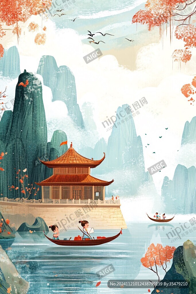 楼阁仙景插画