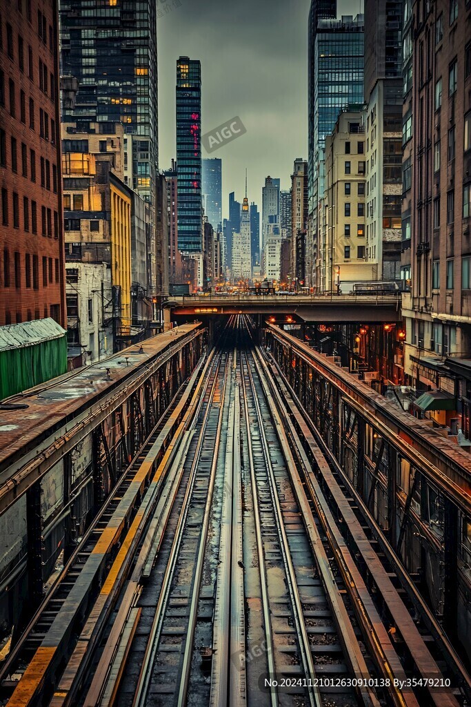 穿梭在城市中的火车