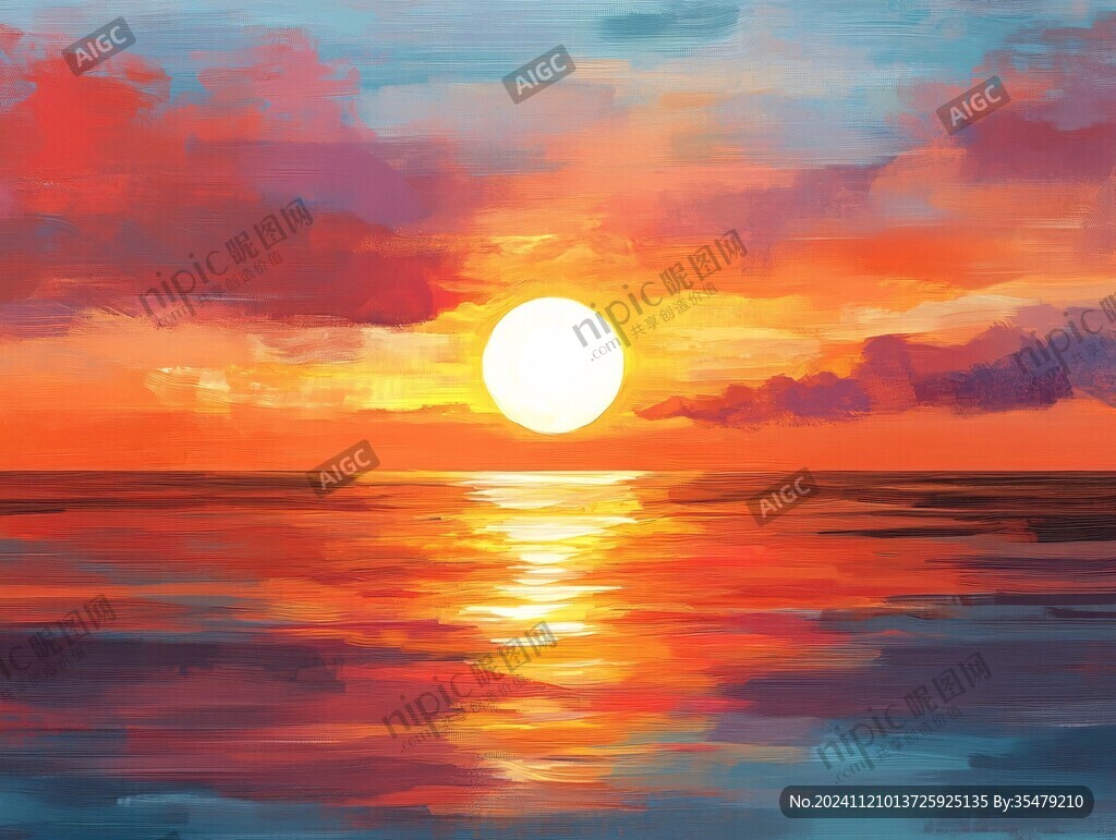 海上落日插画