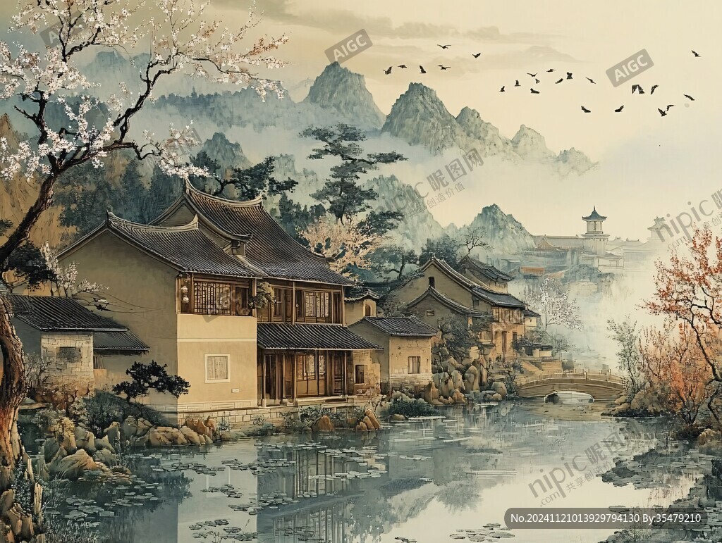 山水楼阁雅致意境风