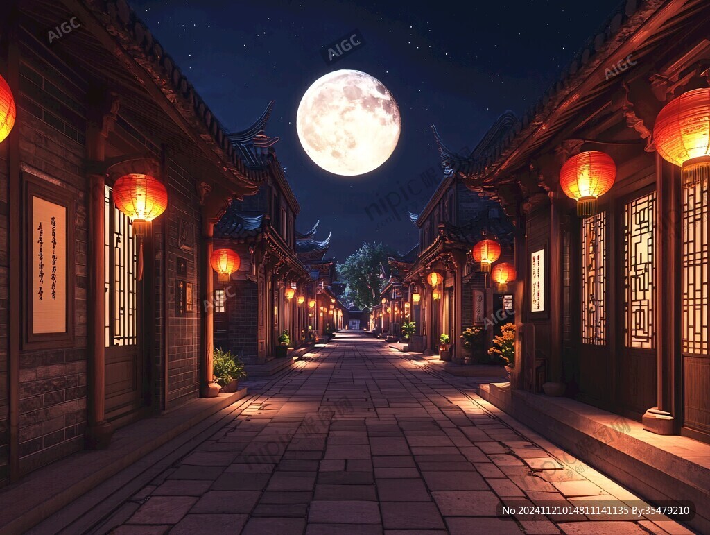 古代街道夜景