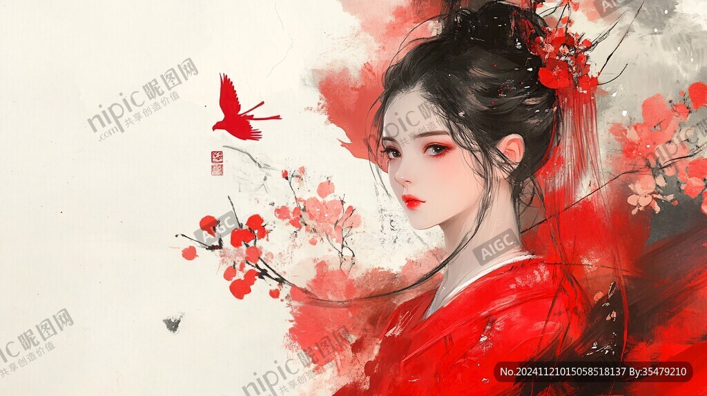 红衣少女设计古风