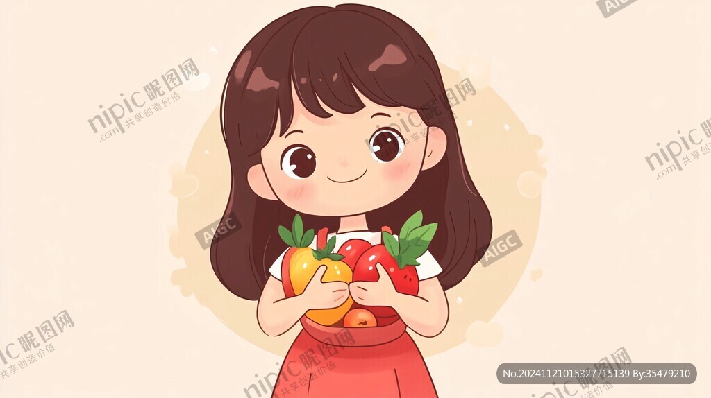 小女孩抱苹果包装插画