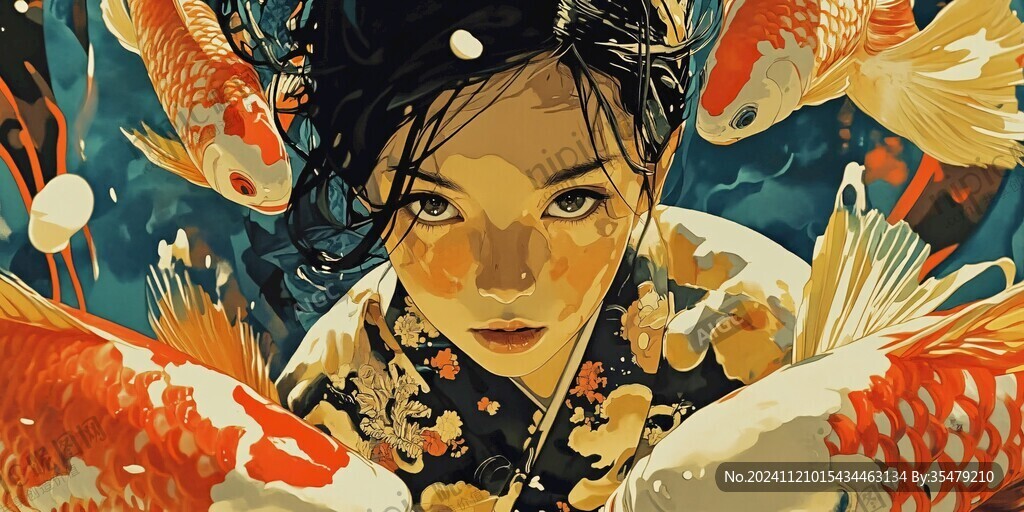 人物锦鲤插画
