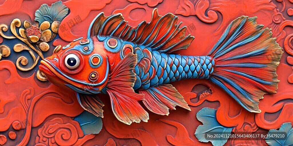 3d浮雕金鱼鲤鱼