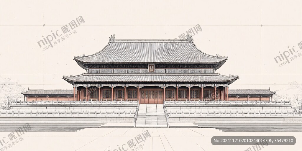 故宫午门立面插画图