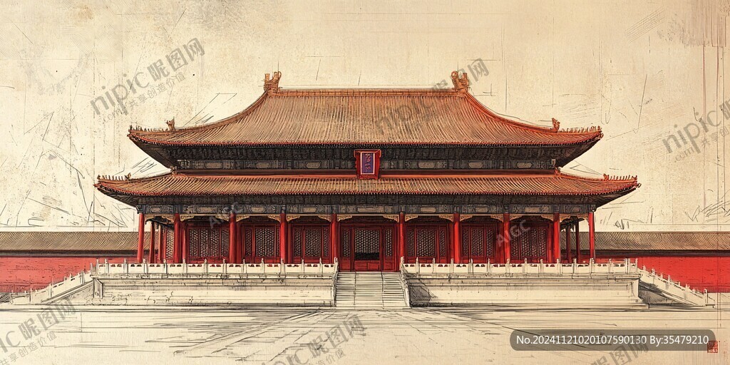 故宫午门立面插画图
