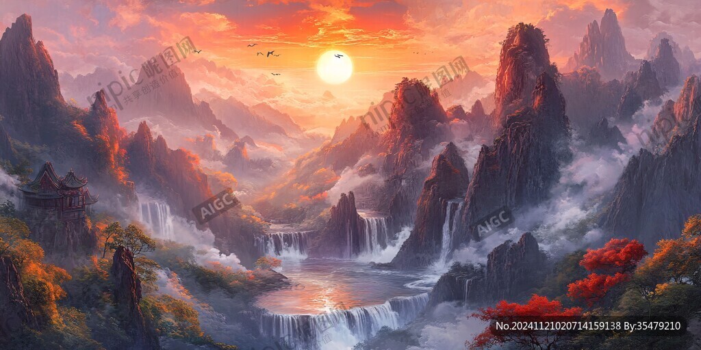 天界晓钟风景插画