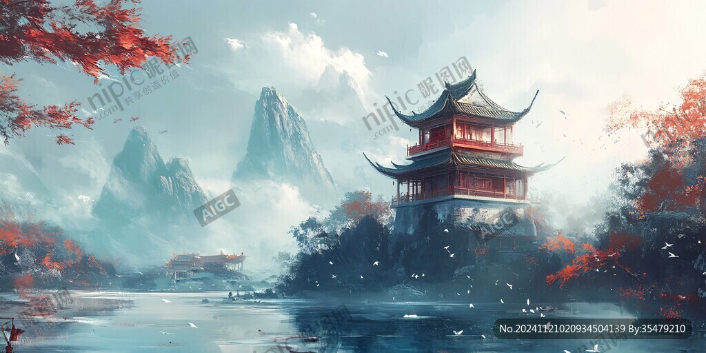 山水楼阁雅致意境风