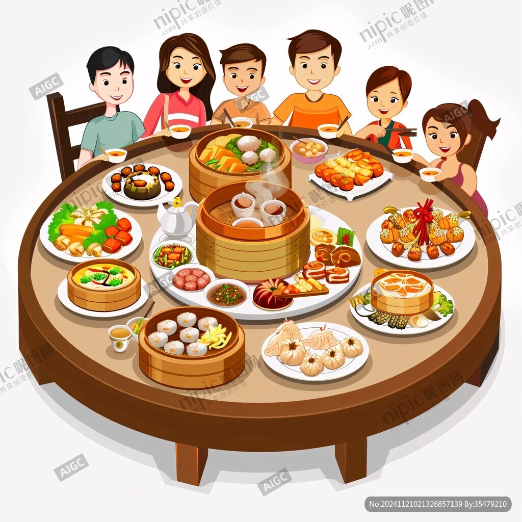 团圆聚餐吃饭插画