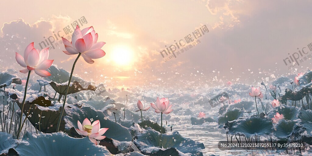 夕阳全景荷花