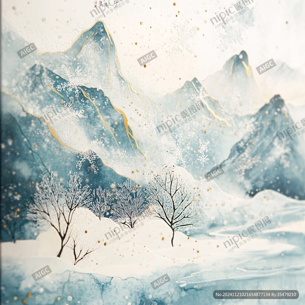 手绘雪夜风景无框画