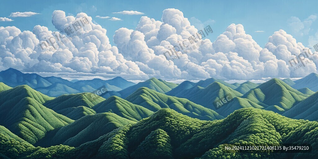卡通绿色山景
