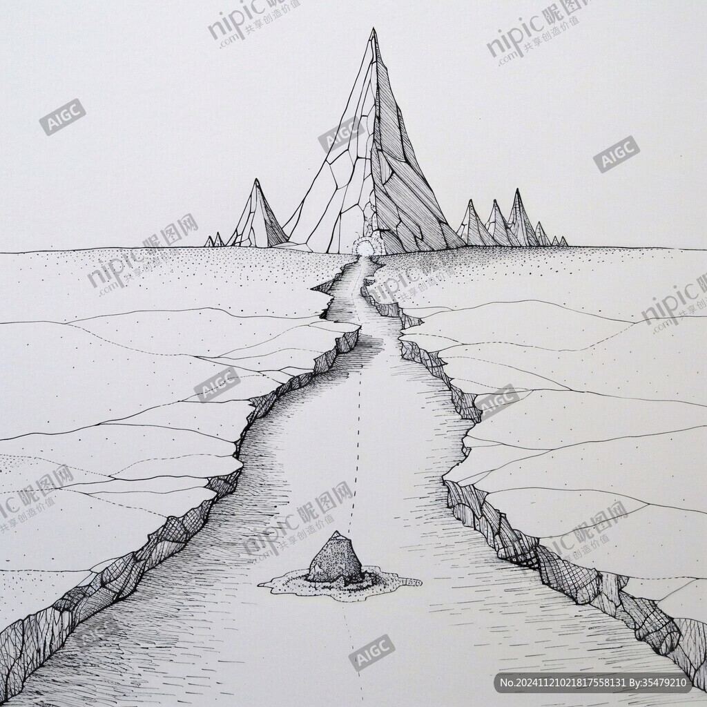 线描水景海景