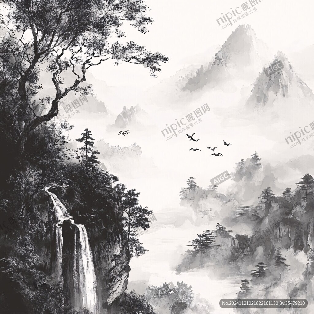 水墨数字画工笔山水