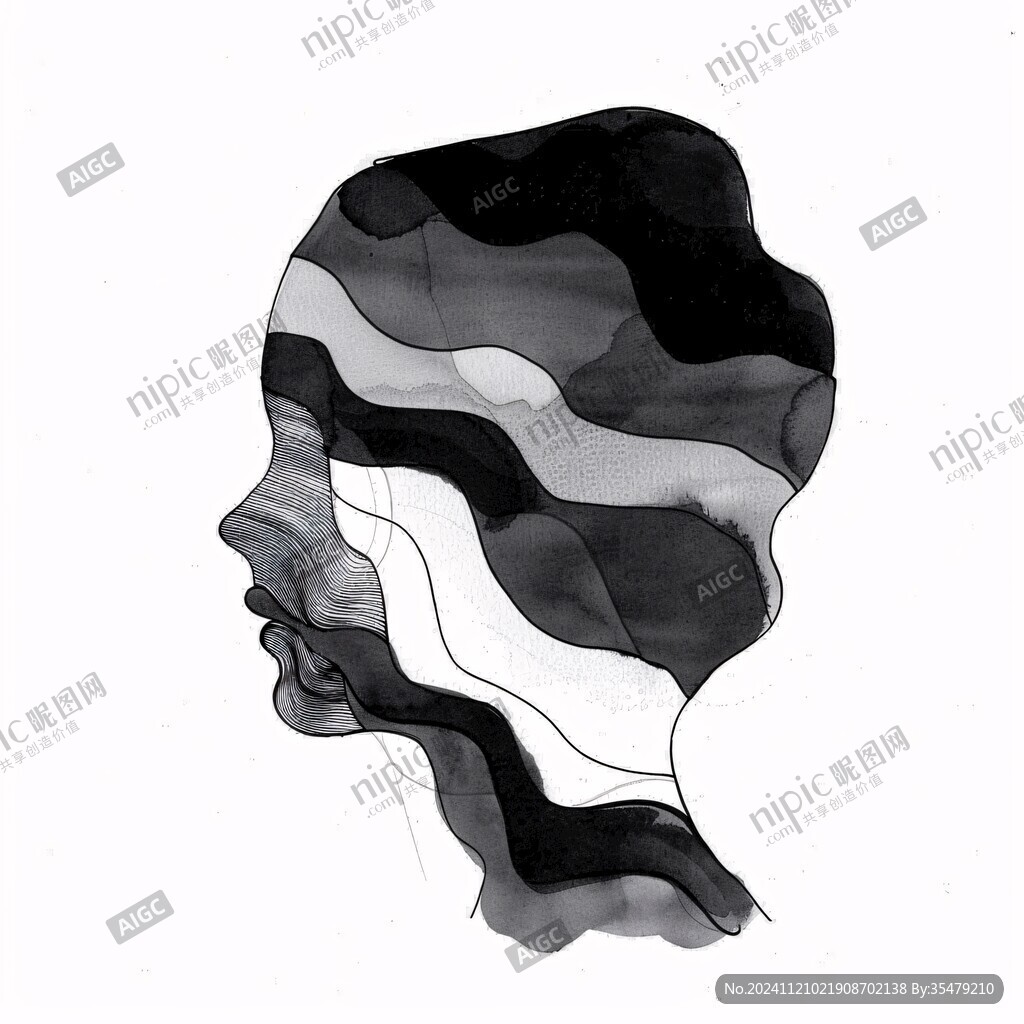 黑白人像抽象画