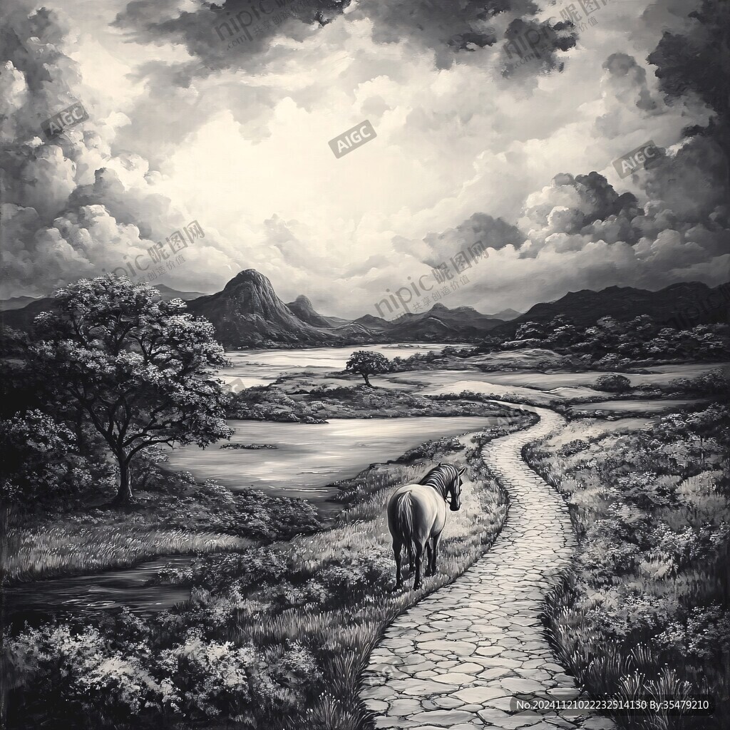 动物风景油画