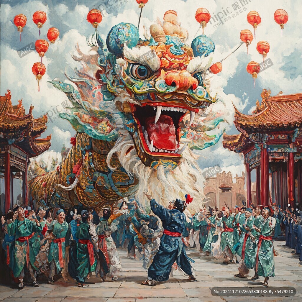舞龙油画