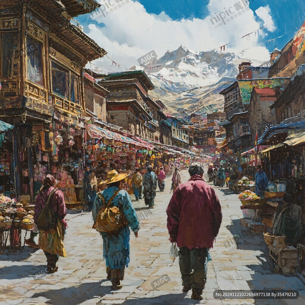 尼泊尔城市水彩