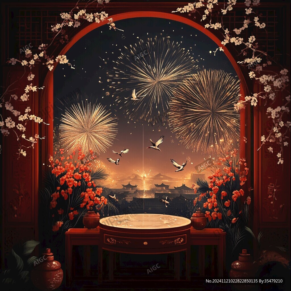 中式窗景插画