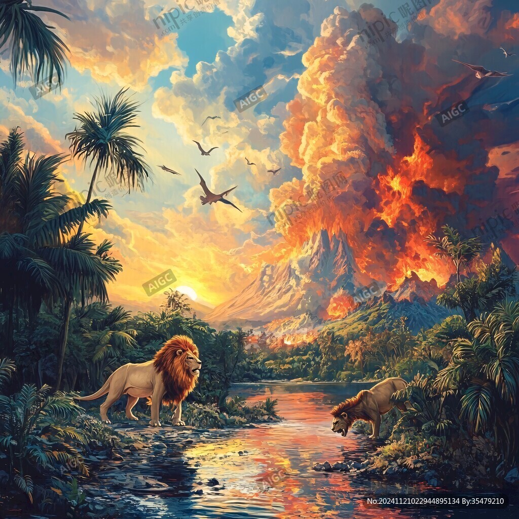 动物风景油画
