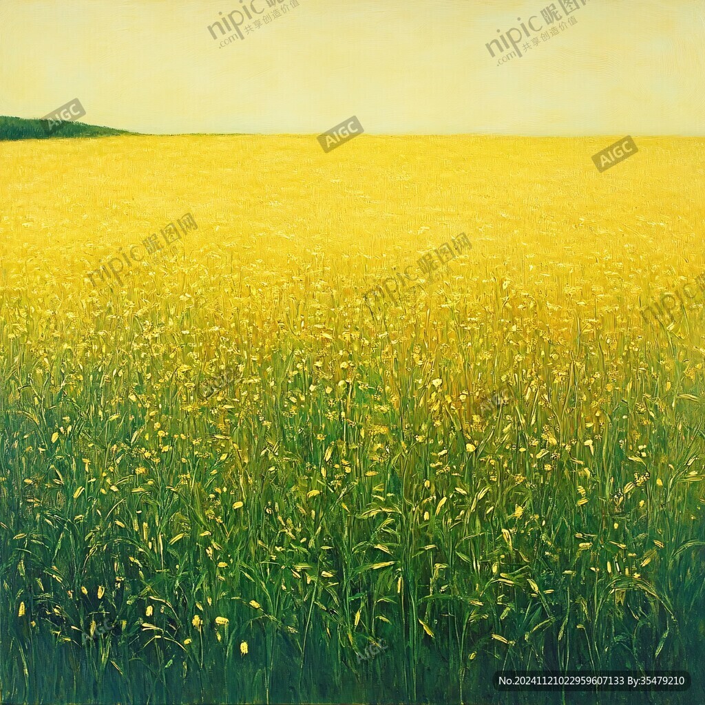 油画金黄色麦田
