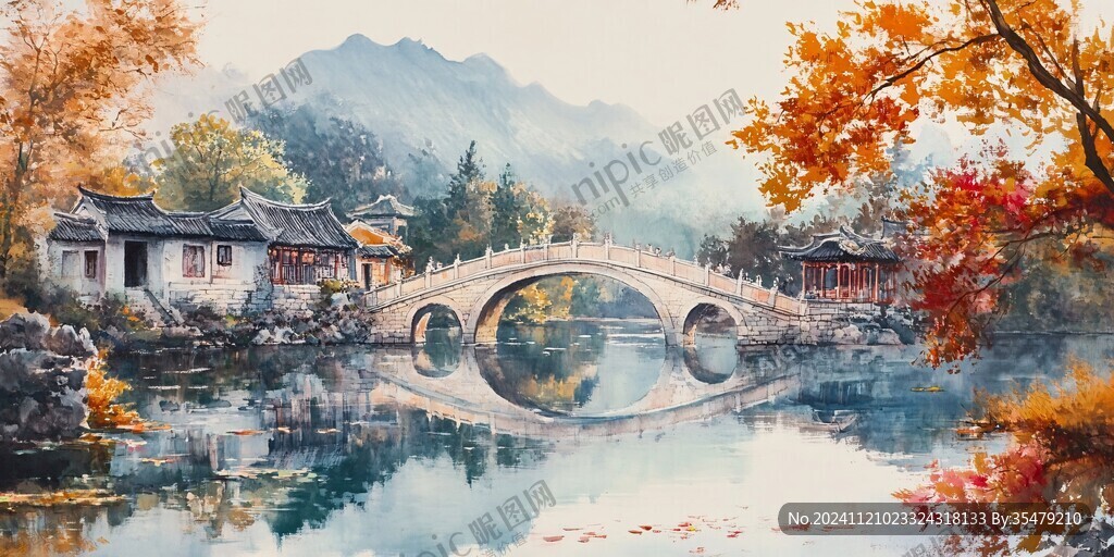 古风秋天景色插画