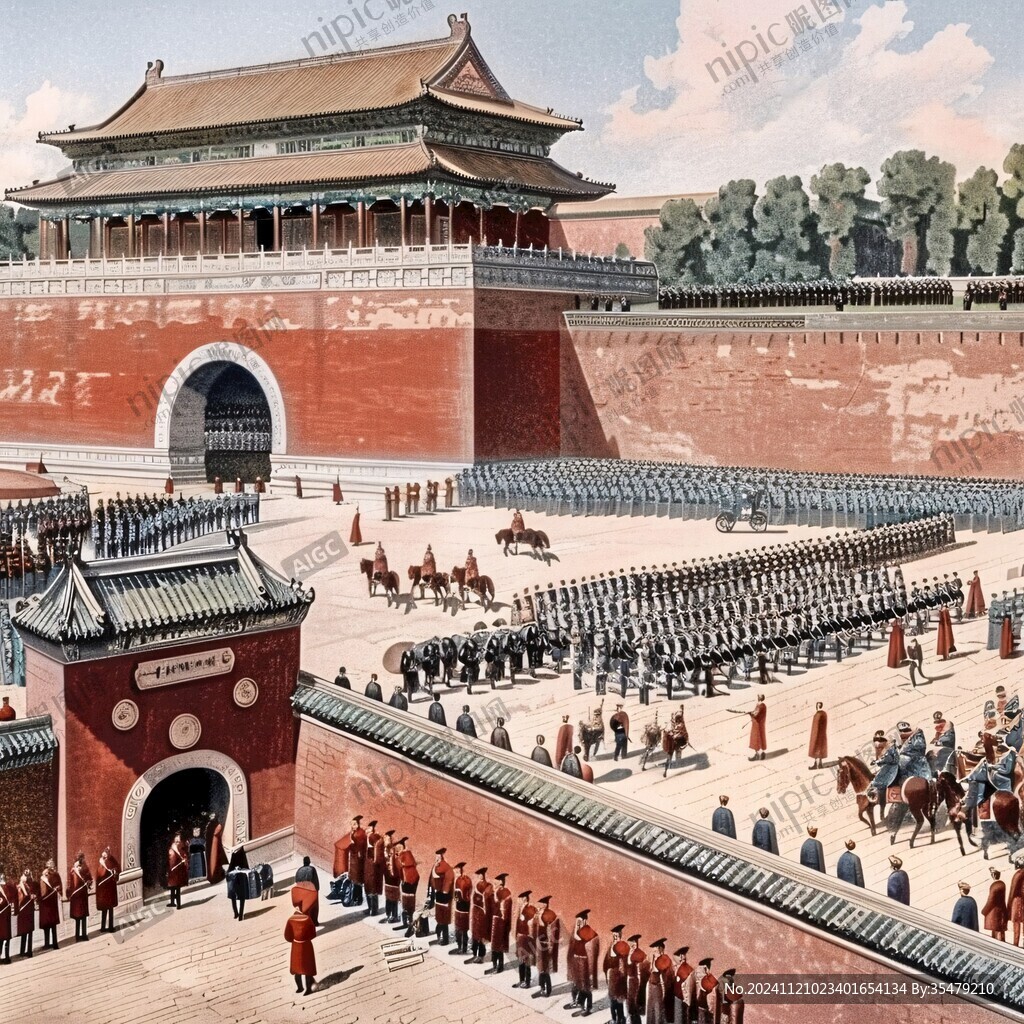 故宫午门立面插画图