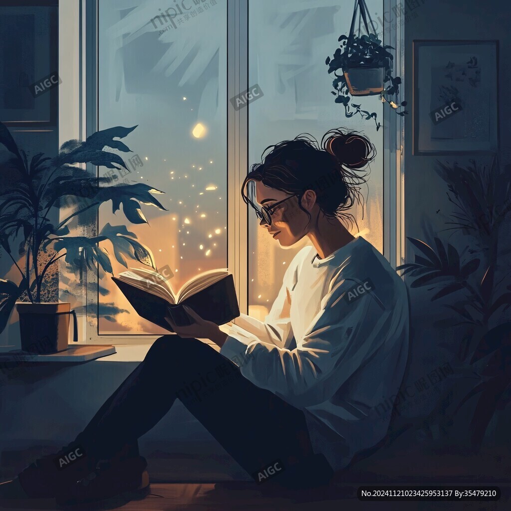 坐在窗前看书的女孩