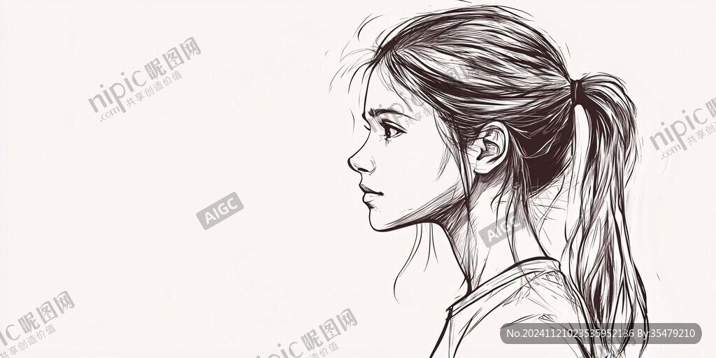 女人侧脸线稿