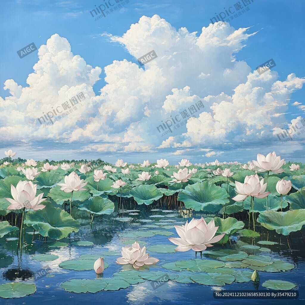 荷花油画效果