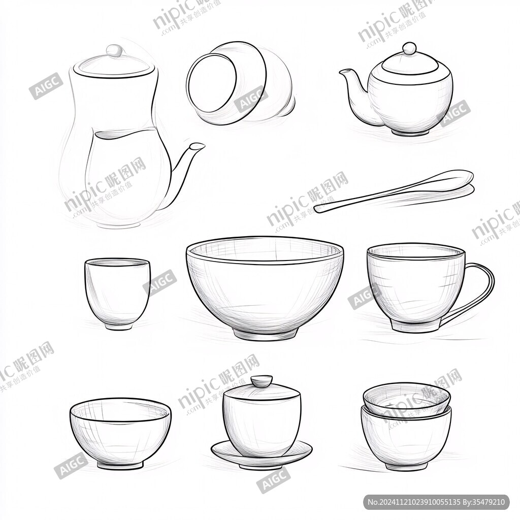 茶具线描