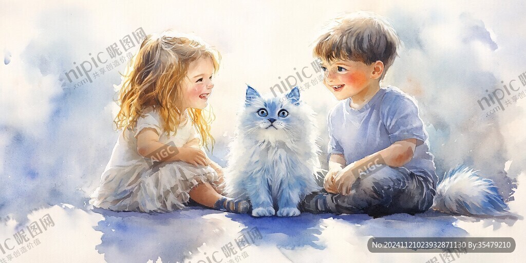逗猫的小孩