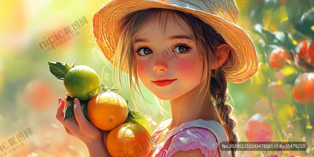 水果姑娘插画绘画