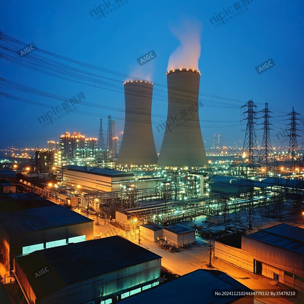 电厂散热塔夜景