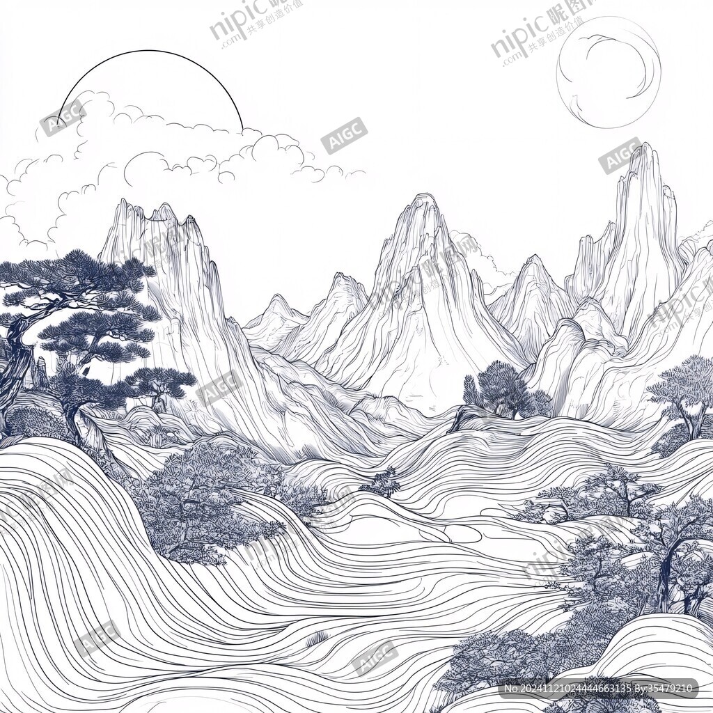 山水线包装插画