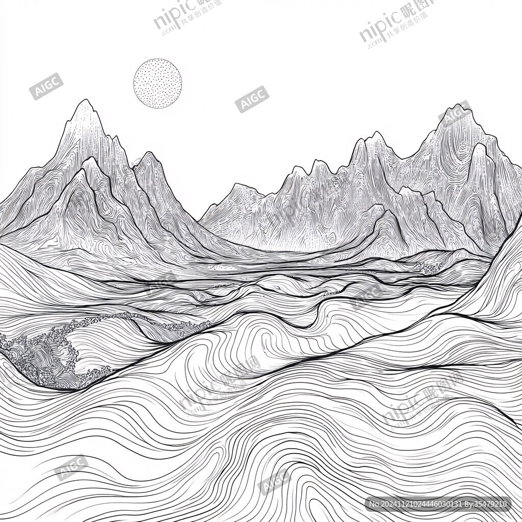 高端山水线包装插画
