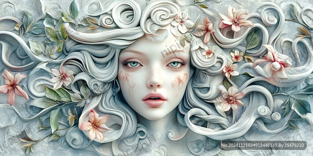 手绘花卉少女女神