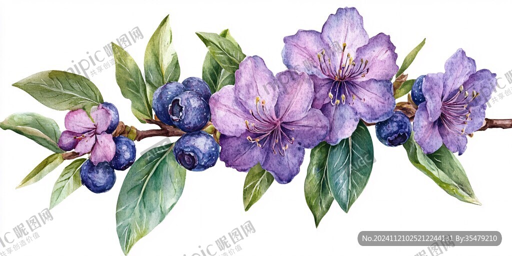 手绘蓝莓花