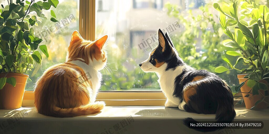 晒太阳的猫插画