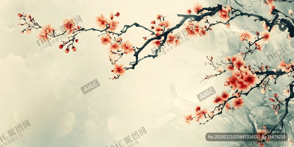 梅花大型高清壁画